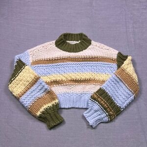 Altar'd State Striped Mock Neck Cropped Chunky Knit Sweater Women's Size S